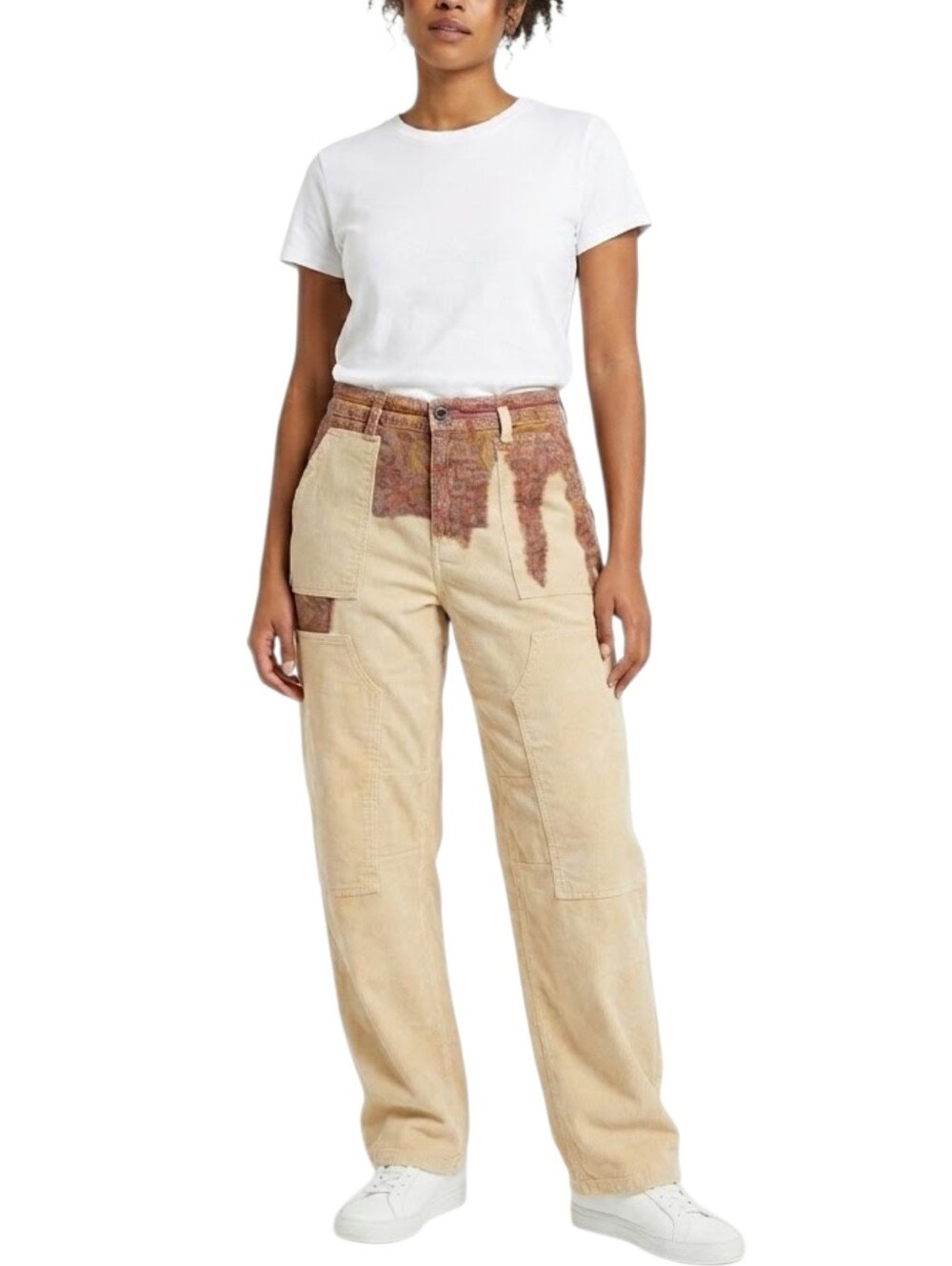 Pilcro Wanderer Corduroy Utility Pants Cream High Rise Straight Leg 32 NWT